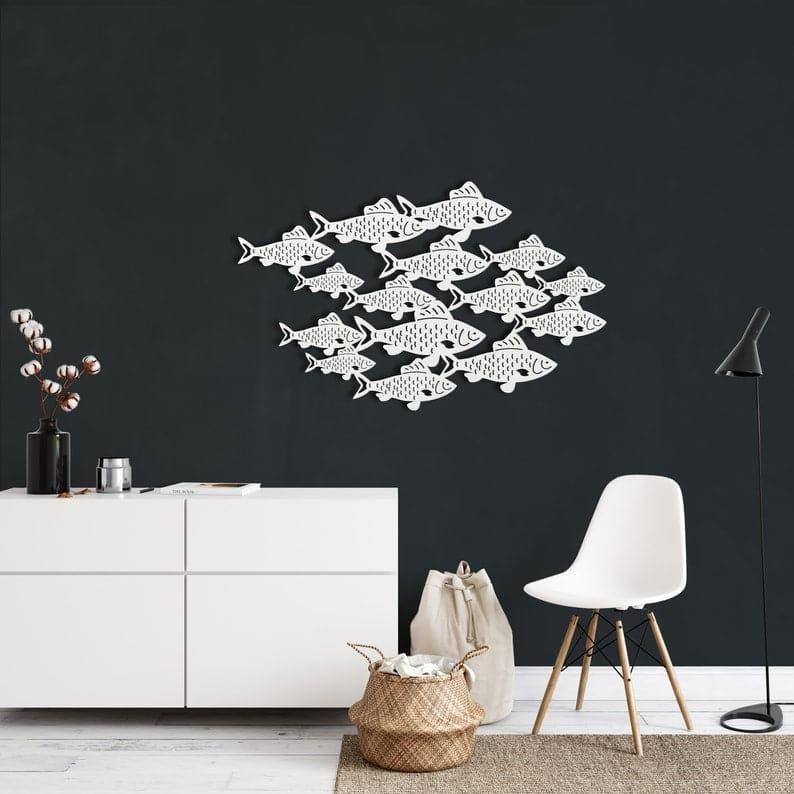 Fish Shoal Metal Wall Art White