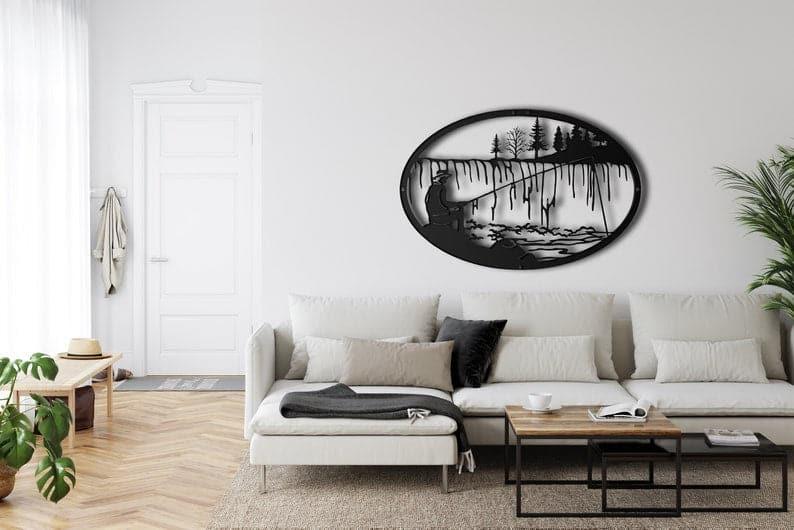 Fisherman Metal Wall Art Black