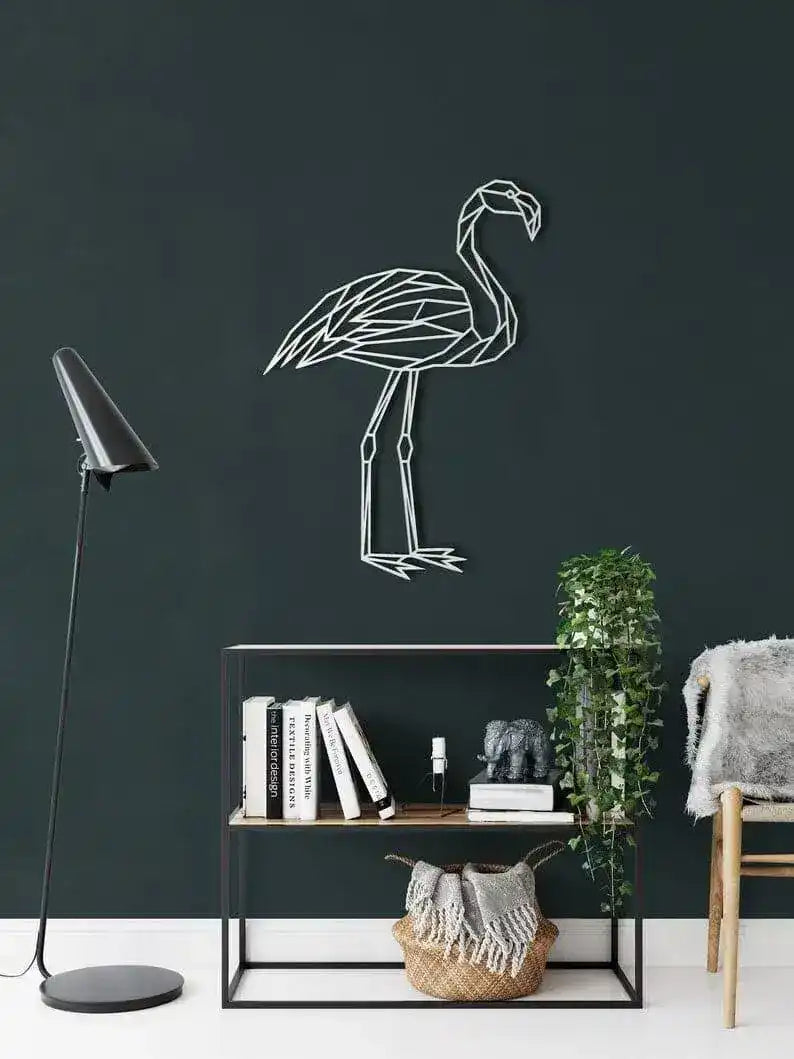Flamingo Bird Metal Wall Hanging Decor White