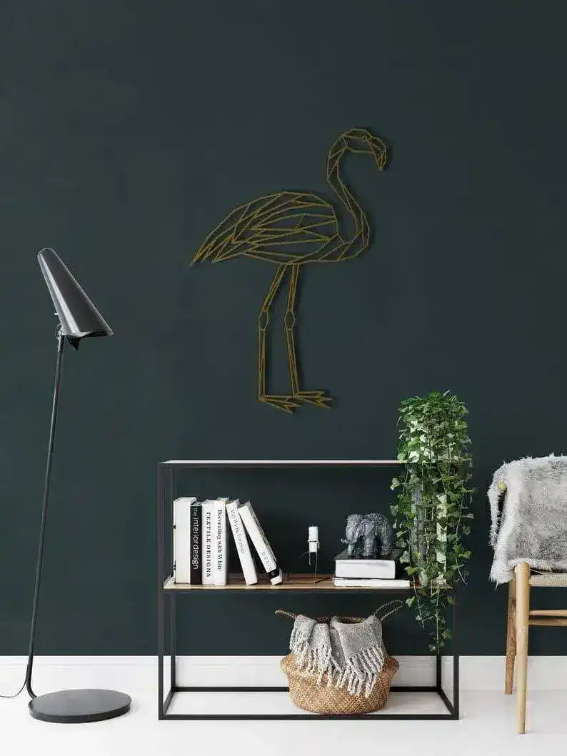Flamingo Bird Metal Wall Hanging Decor Gold