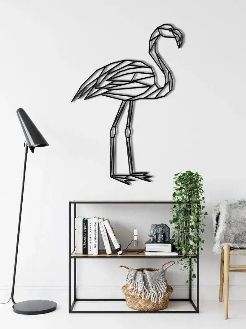 Flamingo Bird Metal Wall Hanging Decor Black