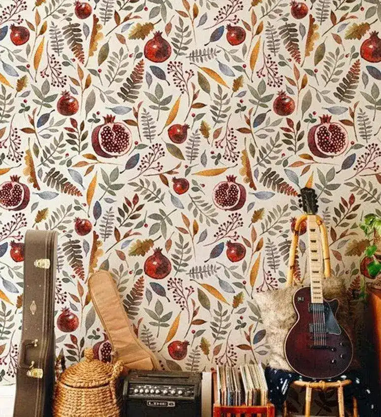 Floral and Fruit Pomegranate Watercolor wallpaper