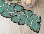 Floral Beaded Table Runner - Aquamarine Green Gold Default Title