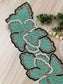 Floral Beaded Table Runner - Aquamarine Green Gold