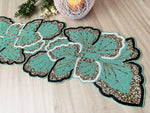 Floral Beaded Table Runner - Aquamarine Green Gold