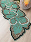 Floral Beaded Table Runner - Aquamarine Green Gold