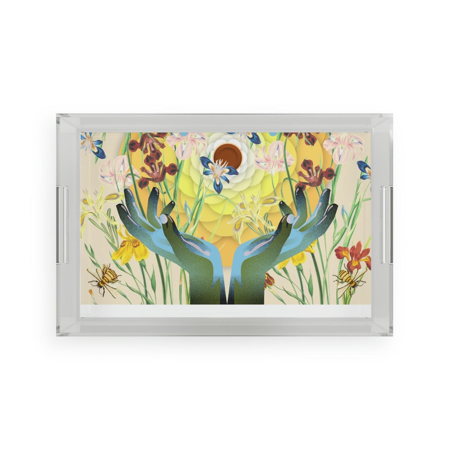 Floral Blue Hands Acrylic Serving Tray - MAIA HOMES