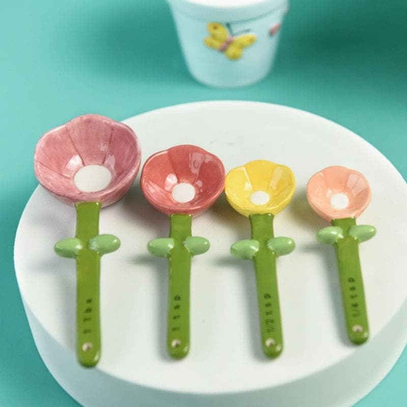 Flower Measuring Spoons Set in Pot,Cute Ceramic Measuring Spoons with  Base,Porcelain Flower Small Spoons with Holder for Home and Kitchen (Flower  Shape) – Orenji Home