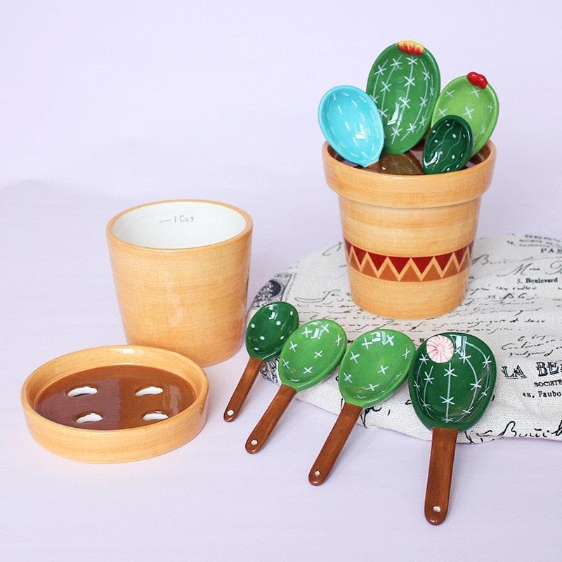 Floral Cactus Ceramic Measuring Spoon Set Cactus