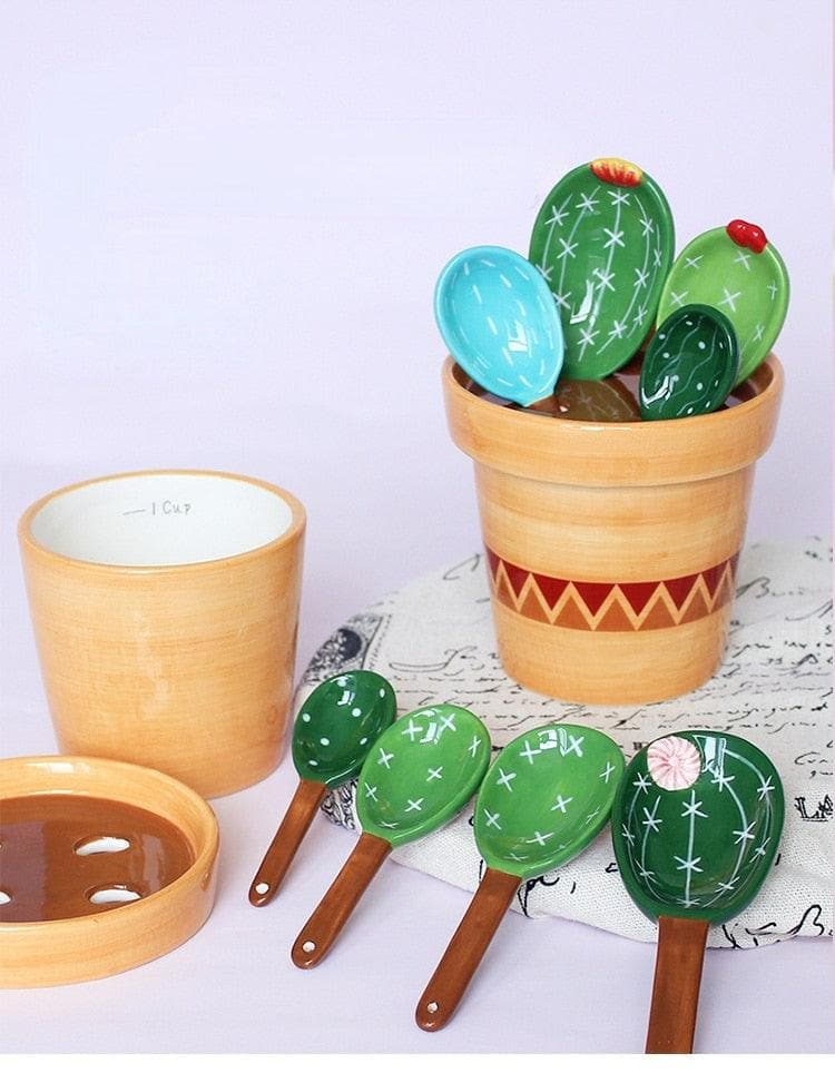 Floral Cactus Ceramic Measuring Spoon Set