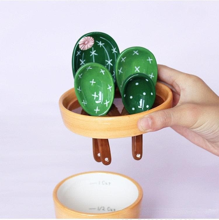 Floral Cactus Ceramic Measuring Spoon Set