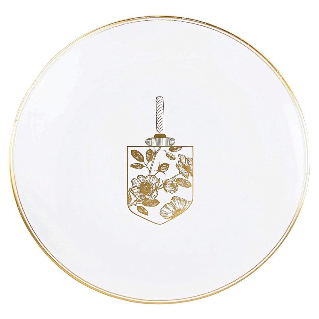 Floral Dreidel Party Dinner Plates With Gold Rim