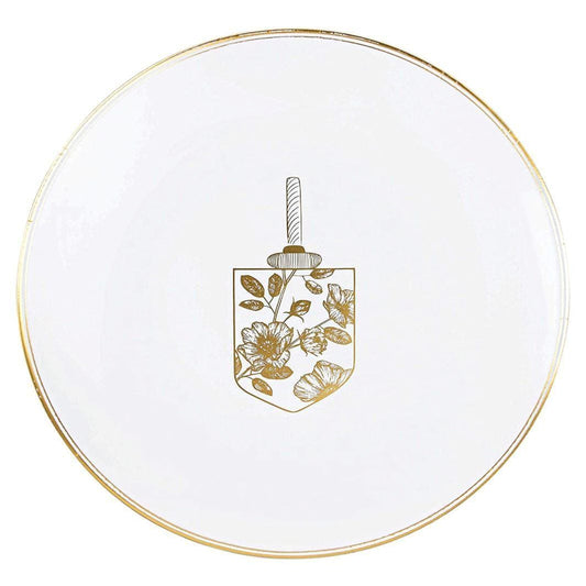 Floral Dreidel Party Dinner Plates With Gold Rim - MAIA HOMES