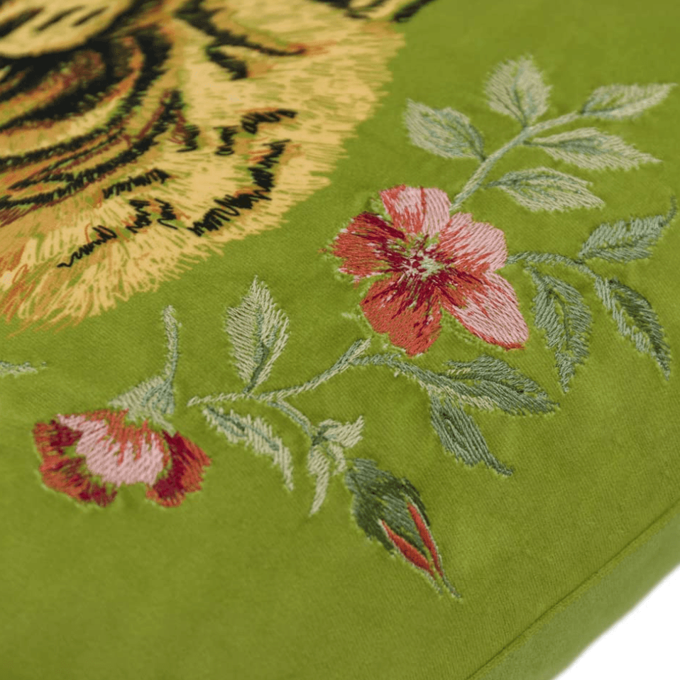 Floral Green Tiger Pillowcase with Tassels - MAIA HOMES