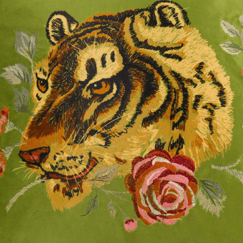 Floral Green Tiger Pillowcase with Tassels