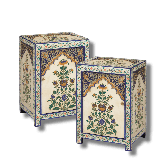 Floral Hand Painted Wooden Cabinet Nightstand