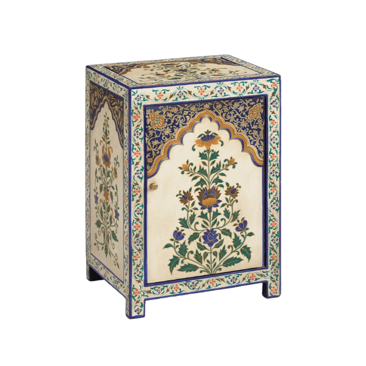 Floral Hand Painted Wooden Cabinet Nightstand