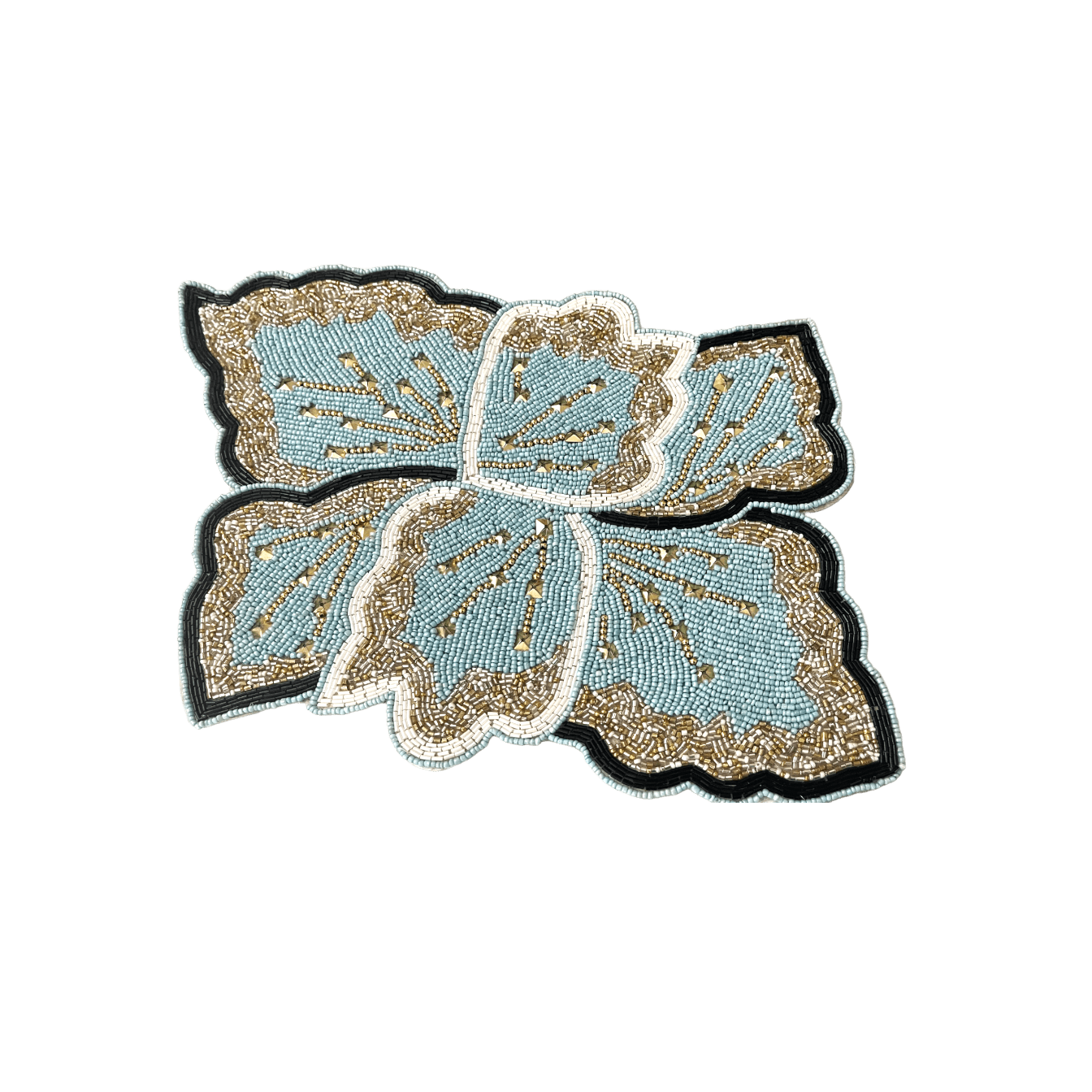 Floral Leaf Beaded Placemat - Blue and Gold - Set of 2