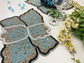 Floral Leaf Beaded Placemat - Blue and Gold - Set of 2