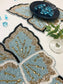 Floral Leaf Beaded Placemat - Blue and Gold - Set of 2