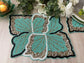 Floral Leaf Beaded Placemat - Green and Gold - Set of 2 - MAIA HOMES