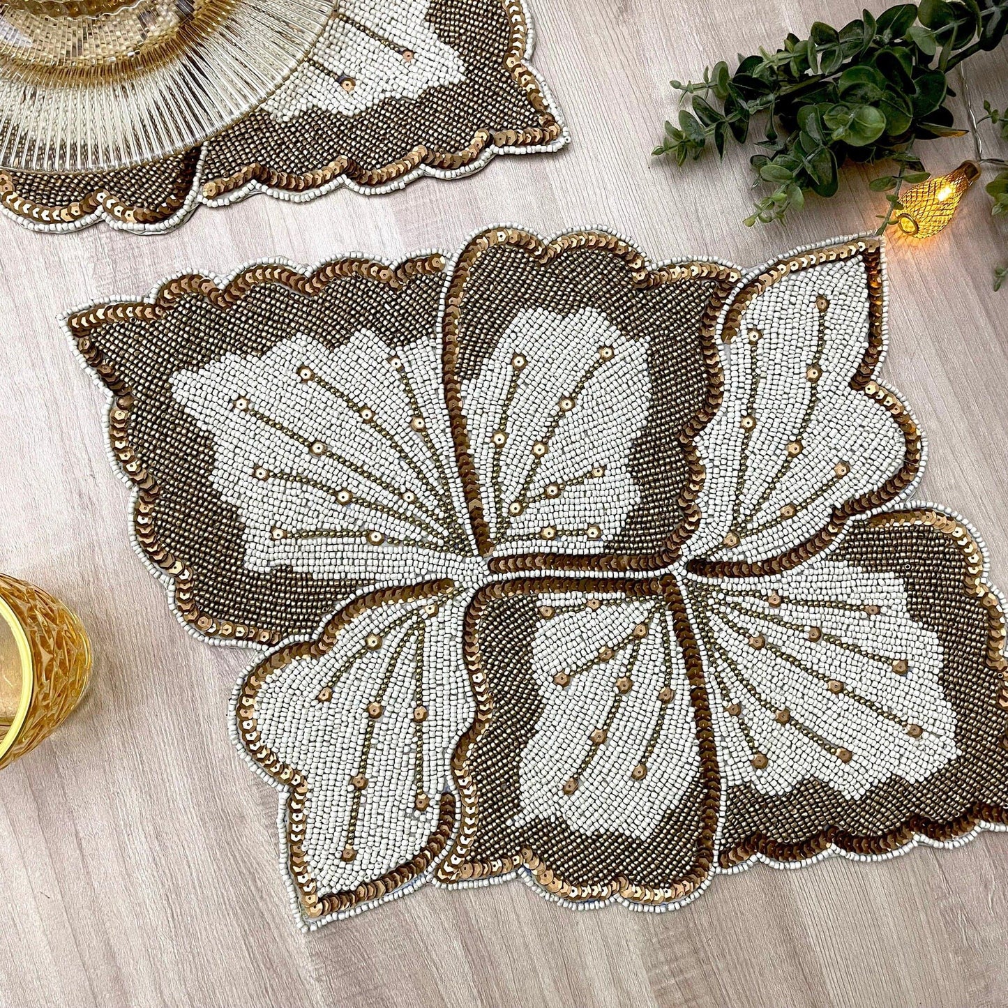 Floral Leaf Beaded Placemat