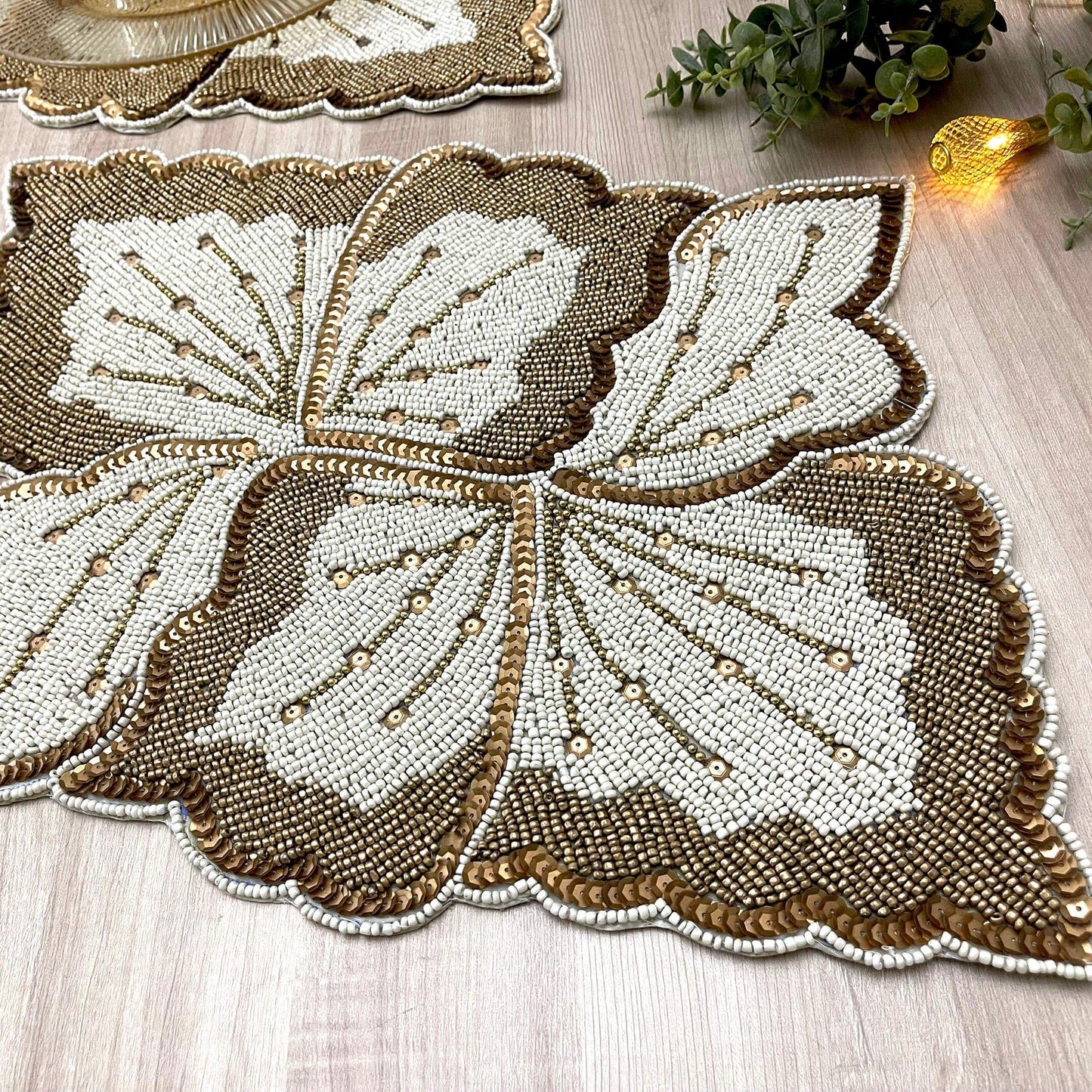 Floral Leaf Beaded Placemat