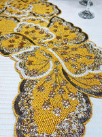 Floral Leaf Beaded Table Runner - Yellow and Gold