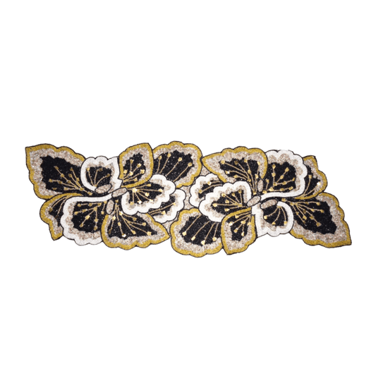 Floral Leaves Beaded Table Runner - Black and Gold - MAIA HOMES