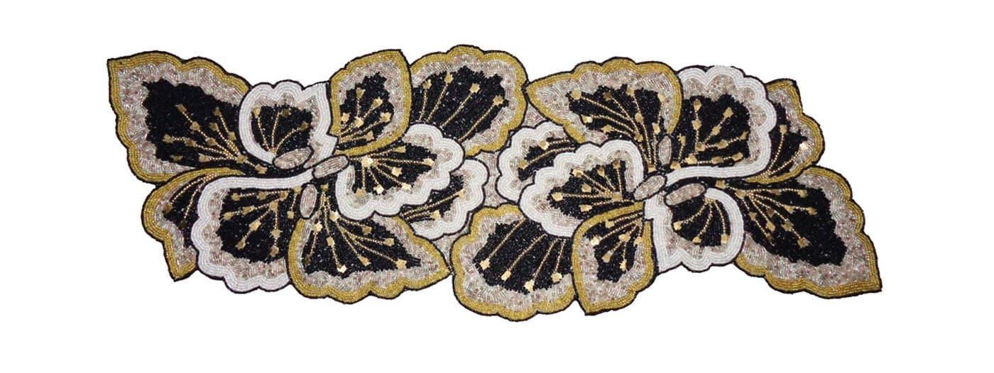 Floral Leaves Beaded Table Runner - Black and Gold Default Title