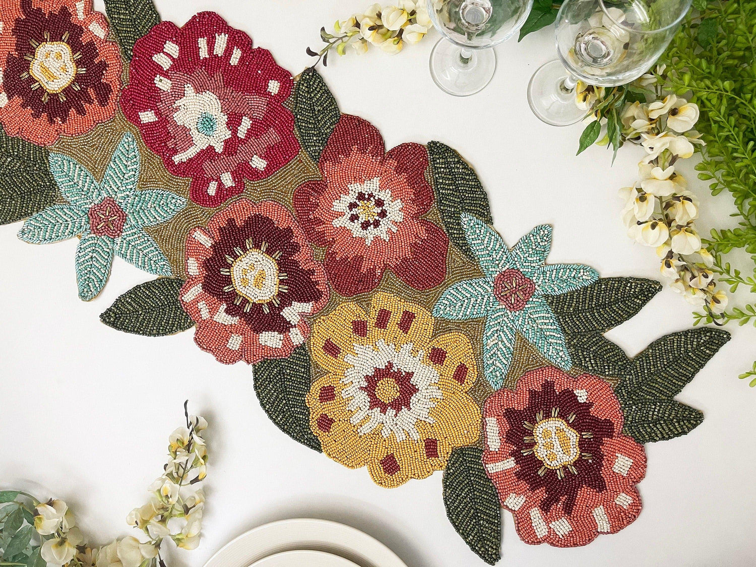 Floral Spring Beaded Table Runner