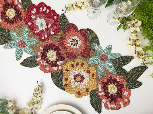 Floral Spring Beaded Table Runner - MAIA HOMES