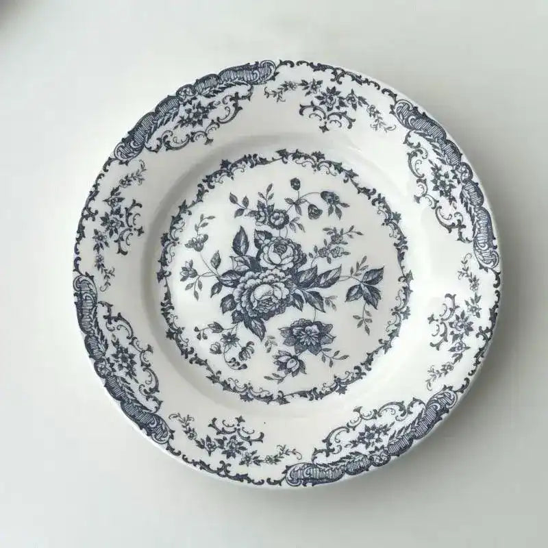 Floral Vintage Inspired Rose Dessert Plate Blue