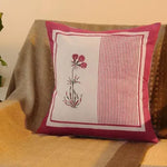 Flower and Stripe Cotton Cushion Covers - Pack of 2 - Olive Indigo Magenta