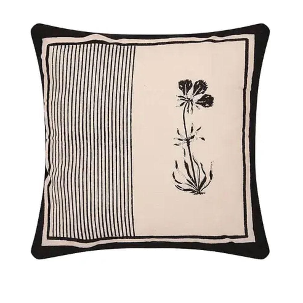 Flower and Stripe Cotton Cushion Covers - Pack of 2 - Olive Indigo - MAIA HOMES