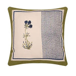 Flower and Stripe Cotton Cushion Covers - Pack of 2 - Olive Indigo