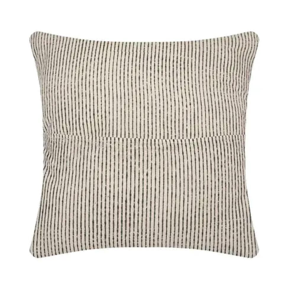 Flower and Stripe Cotton Cushion Covers - Pack of 2 - Olive Indigo