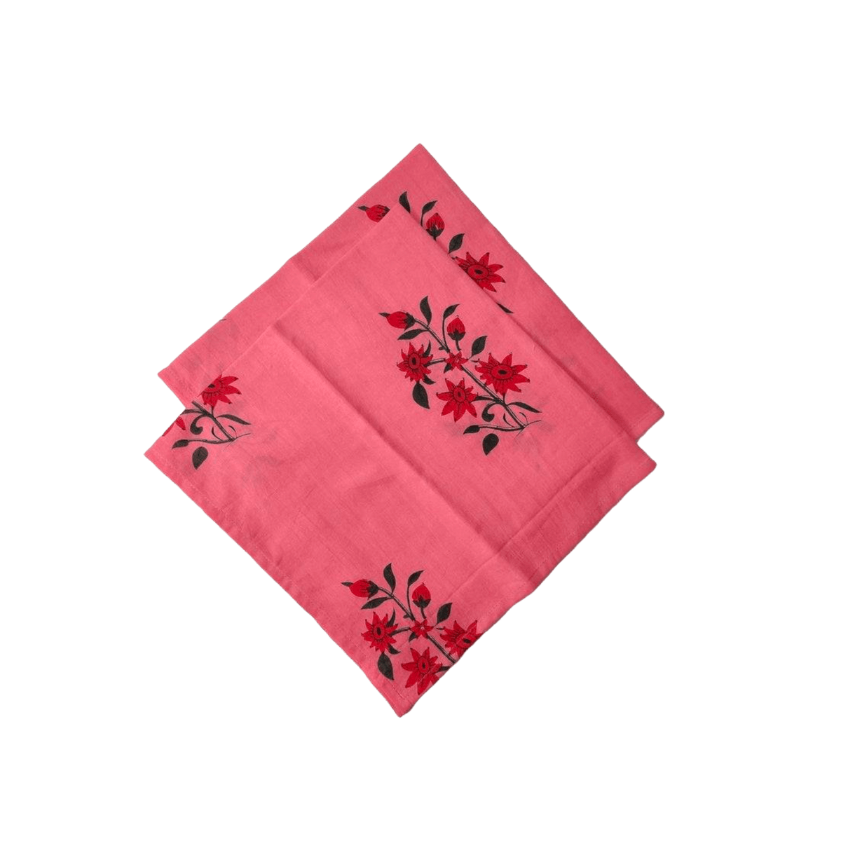 Flower Hand Blocked Print Cotton Napkins - Set of 4