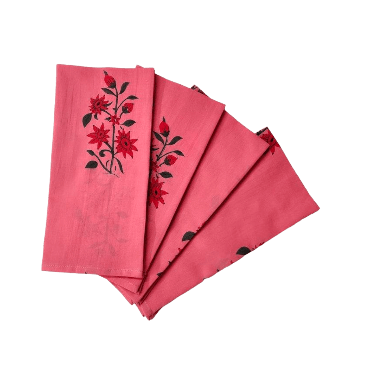 Flower Hand Blocked Print Cotton Napkins - Set of 4