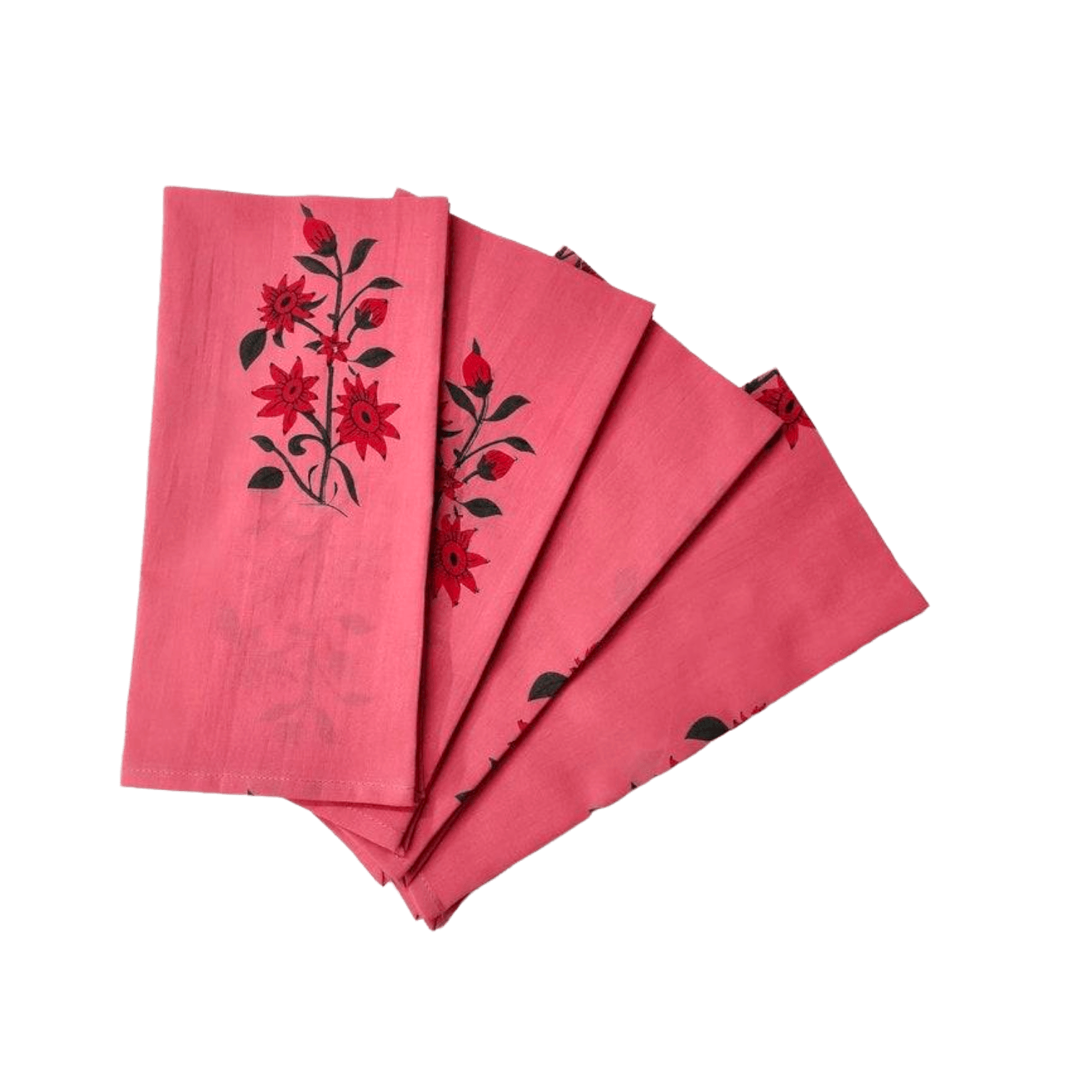 Flower Hand Blocked Print Cotton Napkins - Set of 4 - MAIA HOMES