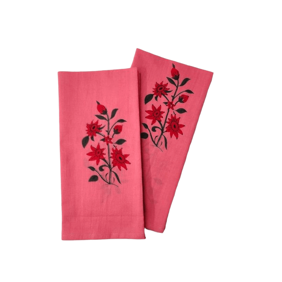 Flower Hand Blocked Print Cotton Napkins - Set of 4