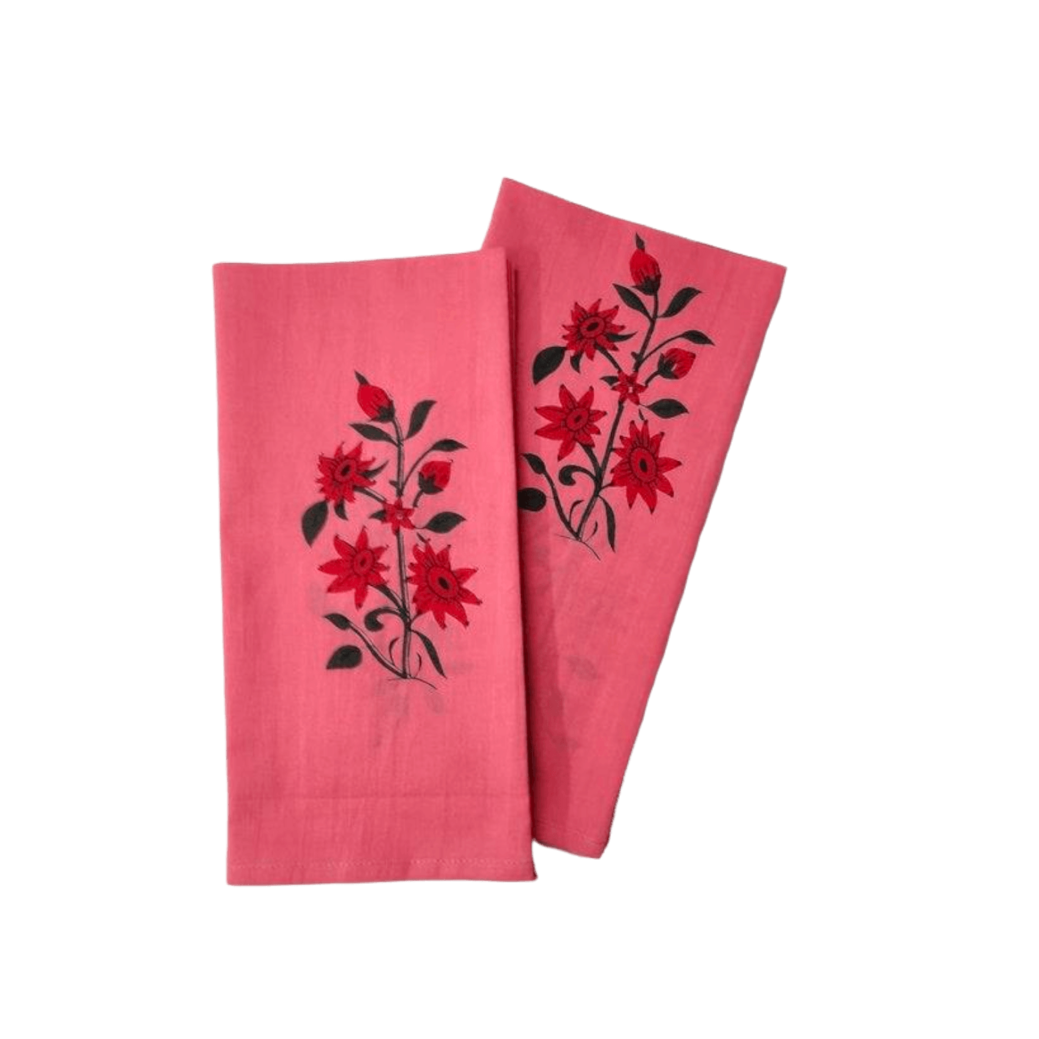 Flower Hand Blocked Print Cotton Napkins - Set of 4