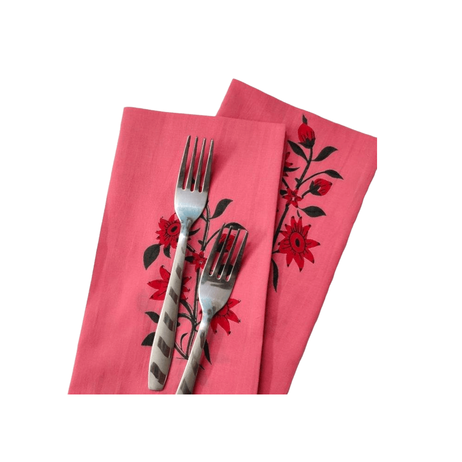 Flower Hand Blocked Print Cotton Napkins - Set of 4