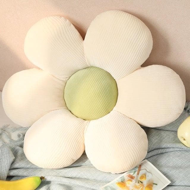 Flower Plush Throw Pillow Seating Beige-green corn