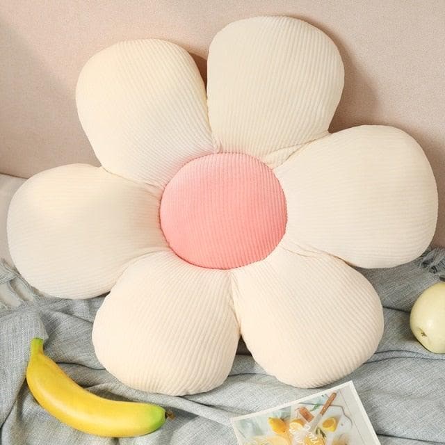 Flower Plush Throw Pillow Seating Beige-pink corn