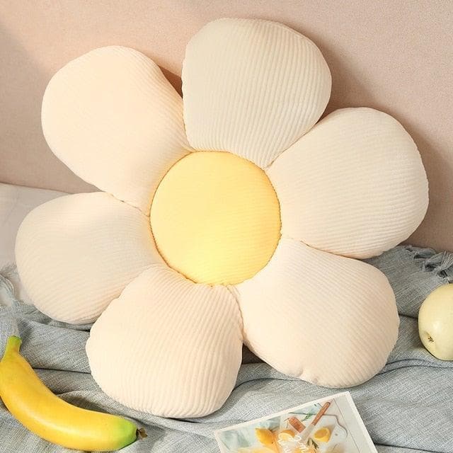 Flower Plush Throw Pillow Seating Beige-yellow corn