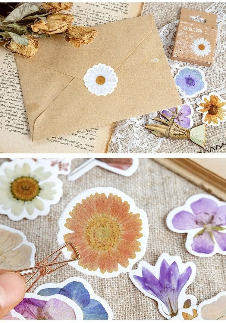 Flower Poetry Kawaii Scrapbook Stickers - Set of 46