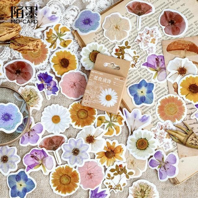 Flower Poetry Kawaii Scrapbook Stickers - Set of 46 - MAIA HOMES