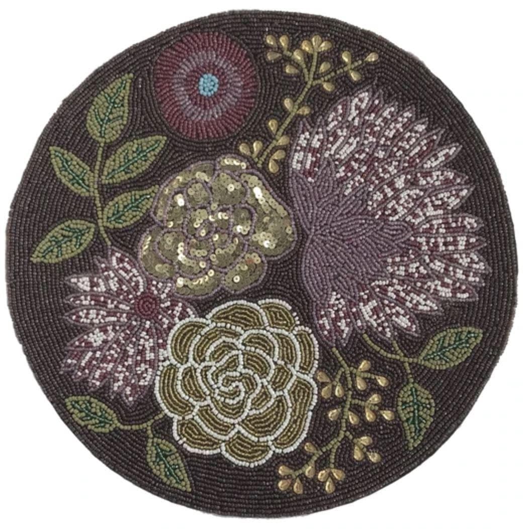 Flowers in a Pond Rounded Embroidery Placemats - Pack of 4 - MAIA HOMES