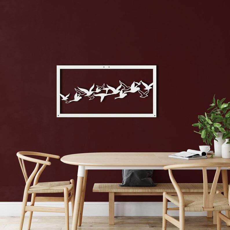 Flying Birds Metal Wall Art White